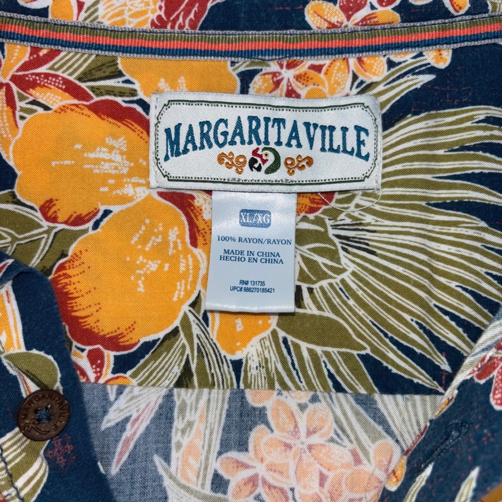 Margaritaville Mens XL Rayon Tropical Parrot Hibiscus Floral Button Down Shirt - Picture 2 of 12